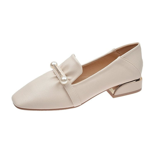 Damen Elegante Ballerinas mit modischem Perlenschmuck und komfortablem Blockabsatz R&B