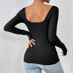 Damen Longsleeve Body mit schicker Wickeloptik und bequemen Ärmelabschlüssen R&B