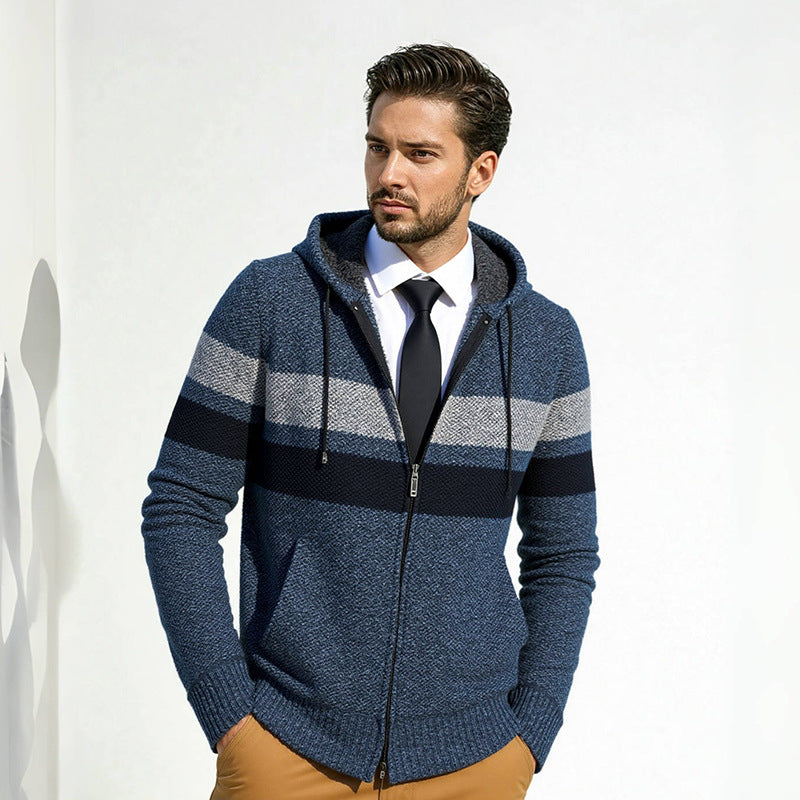Herren Strickjacke mit modernem Kordelzug und stilvollem Muster R&B