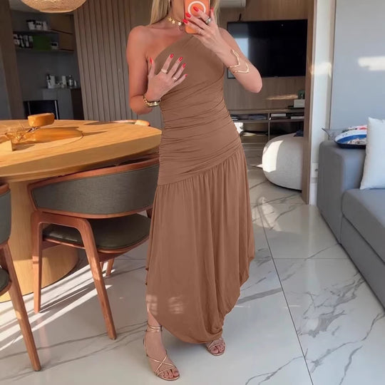 Damen One-Shoulder Maxikleid mit raffiniertem Wickelschnitt R&B