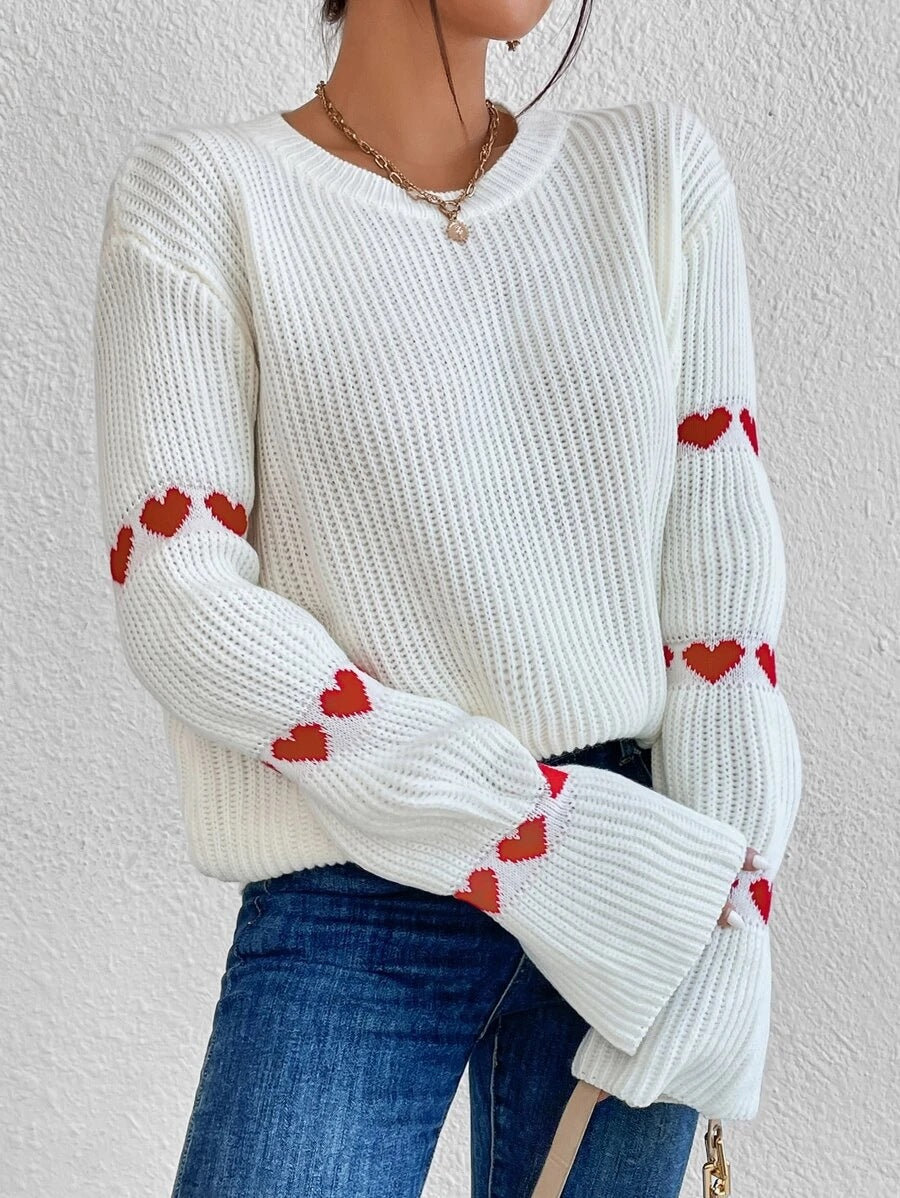 Damen kuscheliger Strickpullover mit modellierenden Ärmeln und Herzmotiv R&B