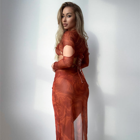 Damen Oberteil und Rock-Set mit transparentem Design und modernen Cut-Outs R&B