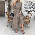 Damen Maxikleid mit raffiniertem Muster und Taillengürtel R&B