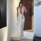 Damen Maxikleid mit tiefem V-Ausschnitt und raffiniertem Drapierungsdesign R&B