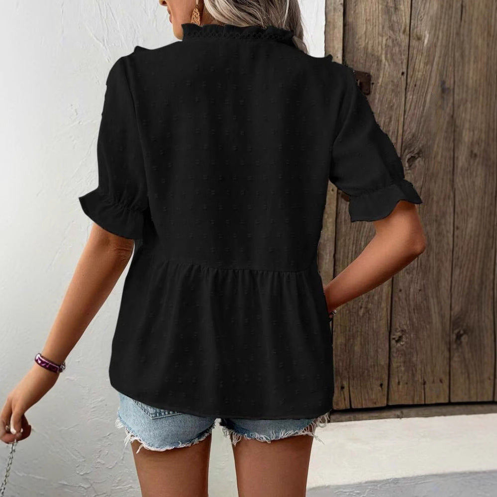 Damen luftige Bluse mit voluminösem Rüschensaum und lockerer Passform R&B