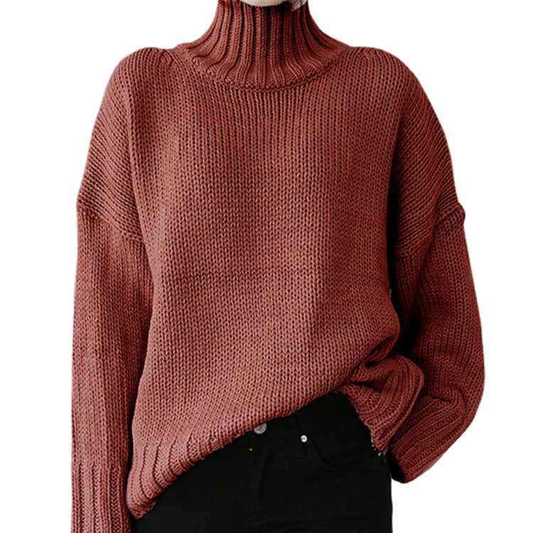 Damen Grobstrickpullover mit hohem Kragen und lässigem Schnitt