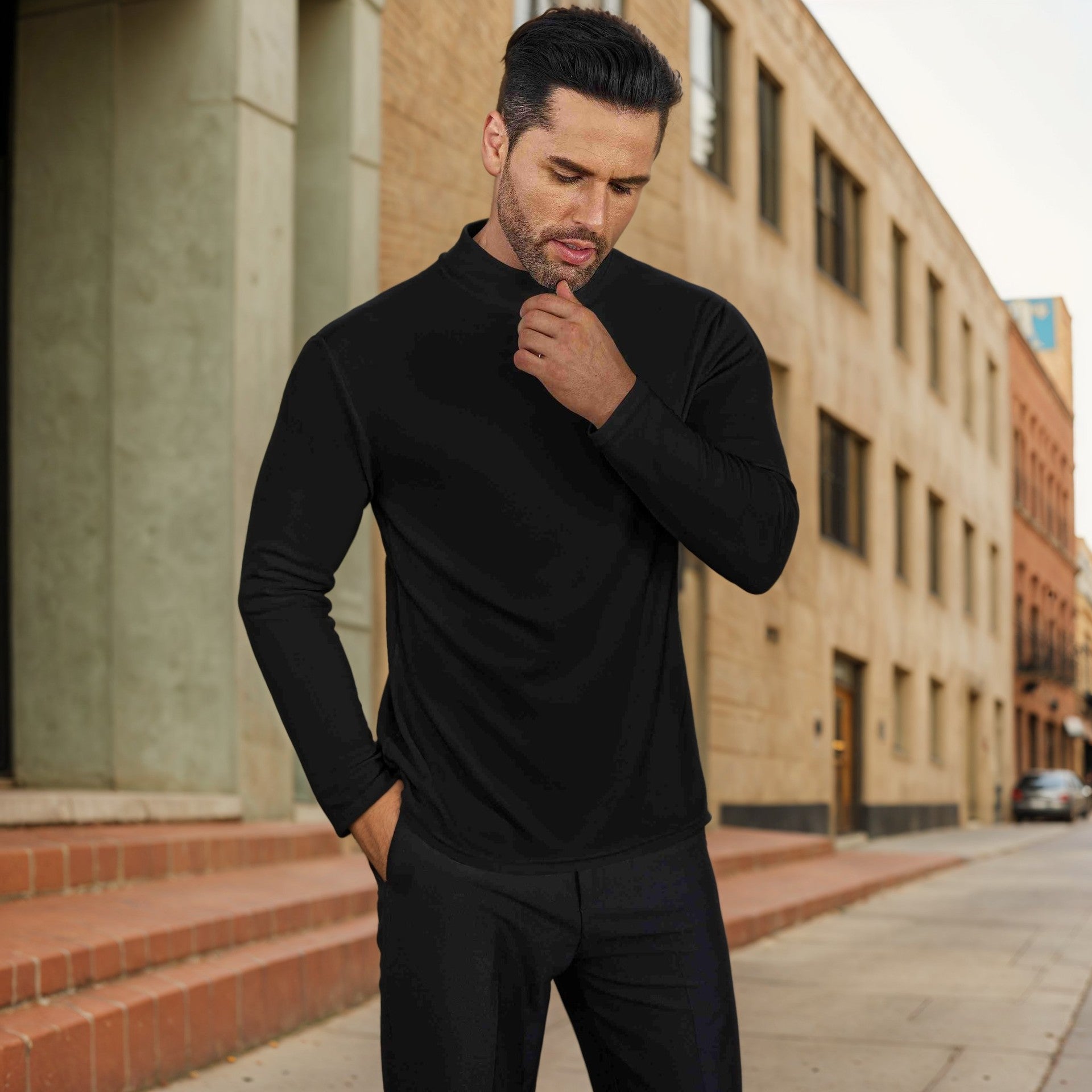 Herren Stehkragen Pullover Aus Weichem Baumwollmix R&B