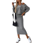 Damen lässiges Set aus cropped Pullover und figurbetonendem Midi-Rock R&B