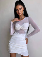 Damen figurbetontes Kleid mit langem Arm und raffiniertem Verknotungsdetail R&B