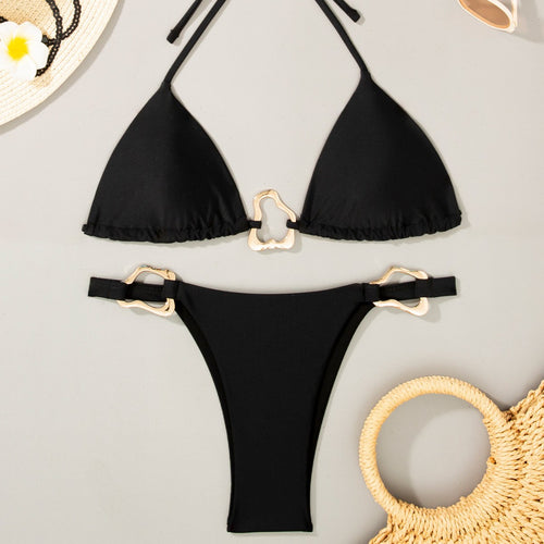 Damen Triangel-Bikini mit verstellbarem Halter und elegantem Schnallen-Detail R&B