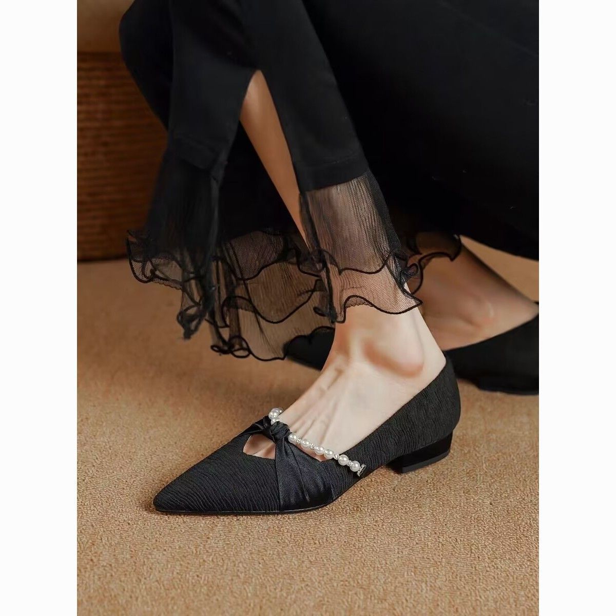 Damen Ballerinas mit zartem Schleifen- und Perlenschmuck R&B