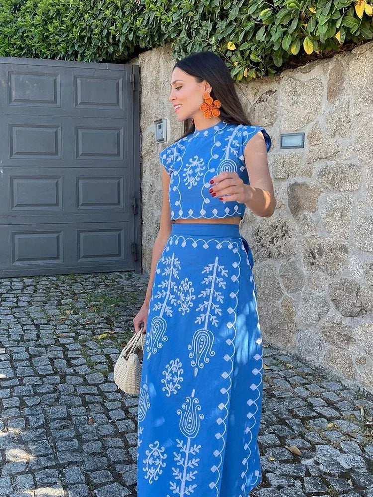 Damen Zweiteiliges Set mit floraler Stickerei und bequemer Bundlösung R&B