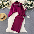 Damen Elegantes Strickkleid mit raffinierter Ribstruktur und stylischem Crop-Pullover