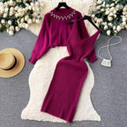 Damen Elegantes Strickkleid mit raffinierter Ribstruktur und stylischem Crop-Pullover