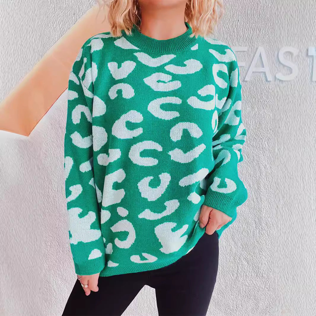 Damen gemütlicher Pullover im modernen Leopardenmuster R&B