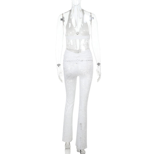 Damen Jumpsuit mit elegantem Spitzendetail und tiefem V-Ausschnitt R&B
