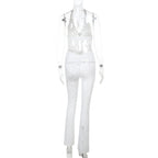 Damen Jumpsuit mit elegantem Spitzendetail und tiefem V-Ausschnitt R&B