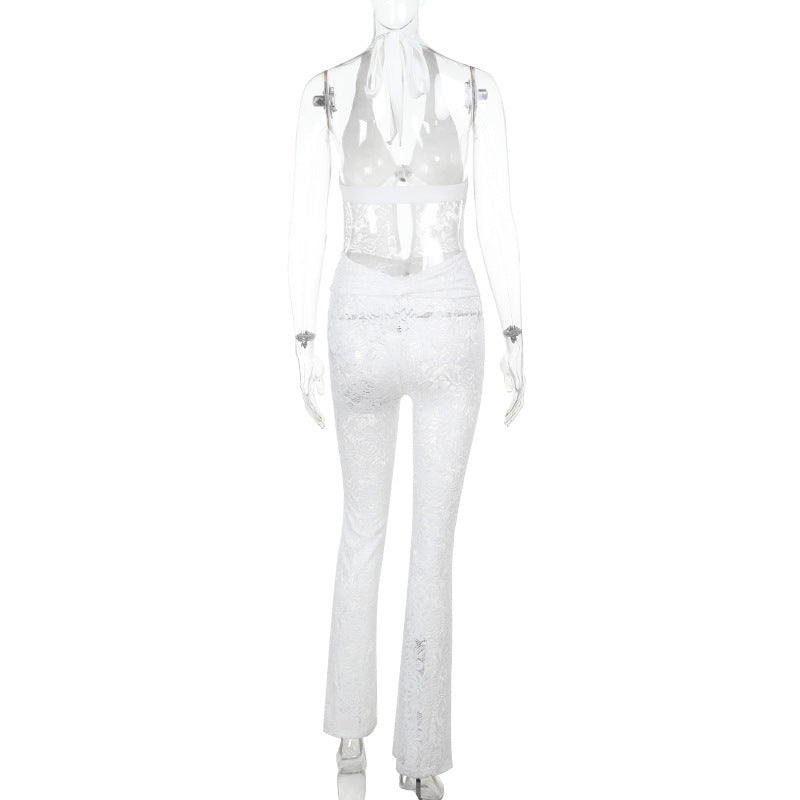 Damen Jumpsuit mit elegantem Spitzendetail und tiefem V-Ausschnitt R&B
