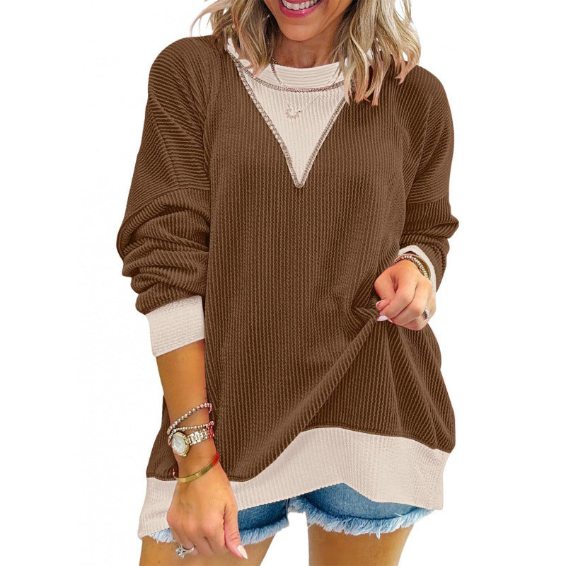 Damen lässiger Pullover aus strukturiertem Material mit V-Ausschnitt R&B