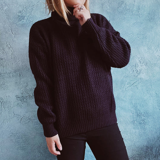 Damen Grobstrickpullover mit strukturiertem Muster und hohem Kragen R&B