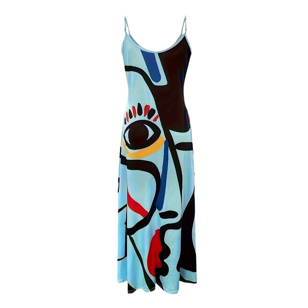Damen Elegantes Maxikleid mit modernem abstraktem Print und fließendem Schnitt R&B