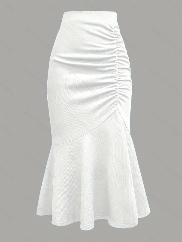 Damen eleganter Midirock mit asymmetrischem Schnitt und Raffung R&B
