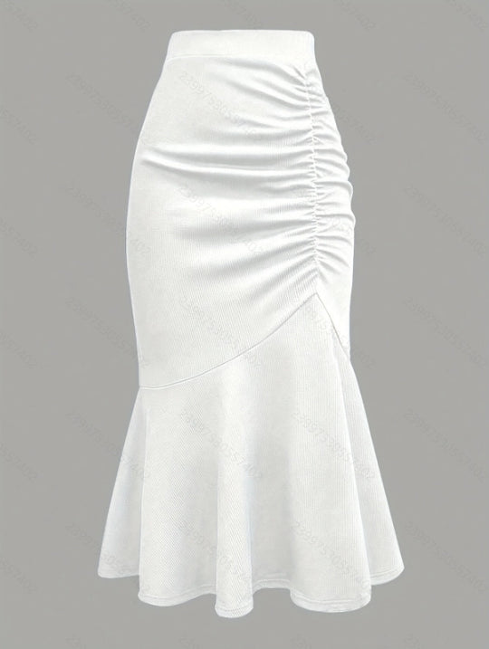 Damen eleganter Midirock mit asymmetrischem Schnitt und Raffung R&B