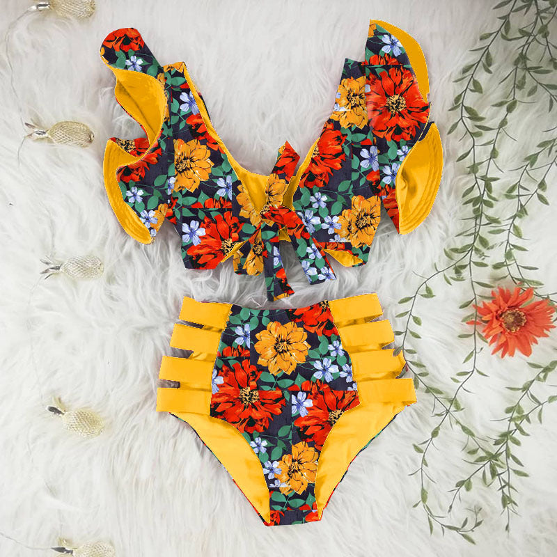 Damen Bikini-Set mit Rüschendetails und floralem Muster R&B