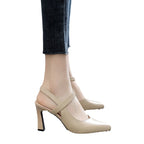 Damen elegante Slingback-Pumps mit hohem Blockabsatz und modischem Riemendesign