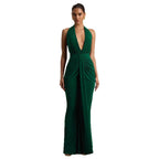 Damen Elegantes Abendkleid mit tiefem V-Ausschnitt und fließendem Schnitt R&B
