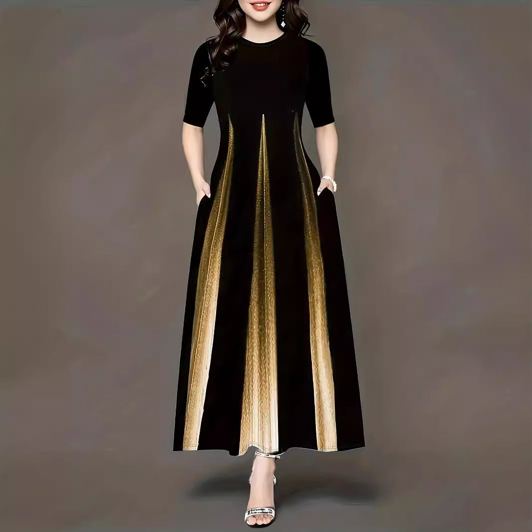 Damen Maxikleid mit eleganten Falten und praktischen Taschen R&B