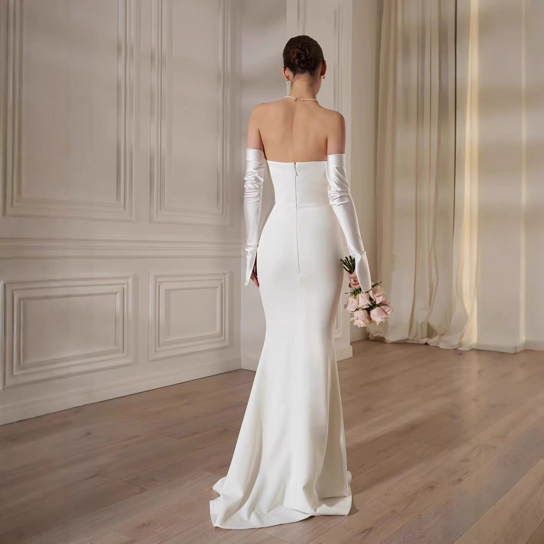 Damen Elegantes Meerjungfrau-Kleid mit schulterfreiem Design und langen Ärmeln R&B