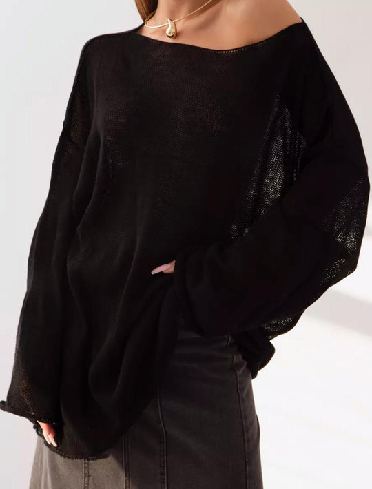Damen luftiger Oversize-Strickpullover mit weitem Schnitt und transparentem Gewebe R&B