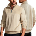 Herren nan texturierter Strickpullover mit Halbzip, geflochtenem Zopfmuster und hohem Stehkragen R&B