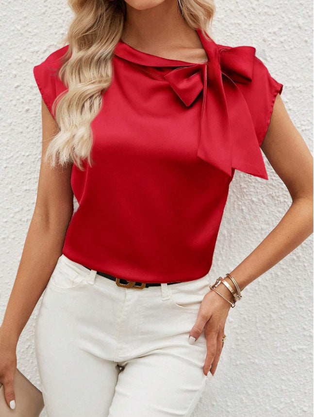 Damen elegante Bluse mit dekorativem Schleifen-Detail und schimmerndem Finish R&B