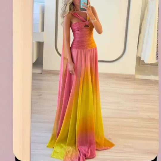 Damen Maxikleid mit fließendem Rock und eleganten Trägern R&B