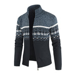 Herren Strickjacke mit Wintermuster und hohem Stehkragen R&B