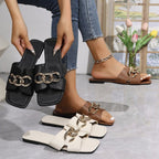 Damen glamouröse Riemchen-Sandalen mit eleganter Kettenverzierung R&B