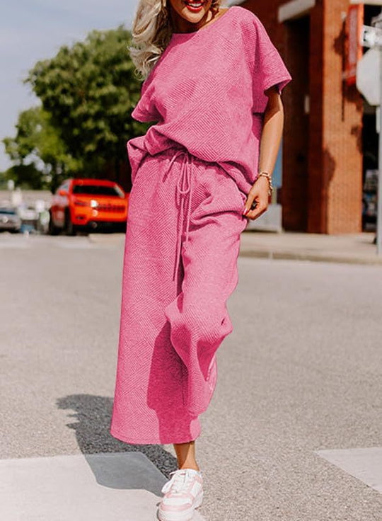 Damen lässiges Jumpsuit-Set aus weichem Material mit elastischem Bund und weit geschnittenen Beinen R&B