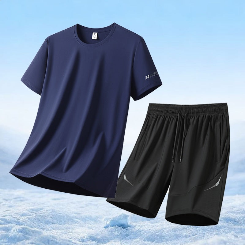 Herren nan atmungsaktives Funktionsshirt und elastische Laufshorts Sportset R&B