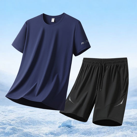 Herren nan atmungsaktives Funktionsshirt und elastische Laufshorts Sportset R&B