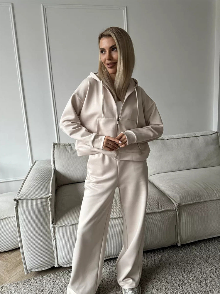 Damen nan weite Highwaist-Loungehose aus Sweatstoff mit Kordelzug und Eingrifftaschen R&B
