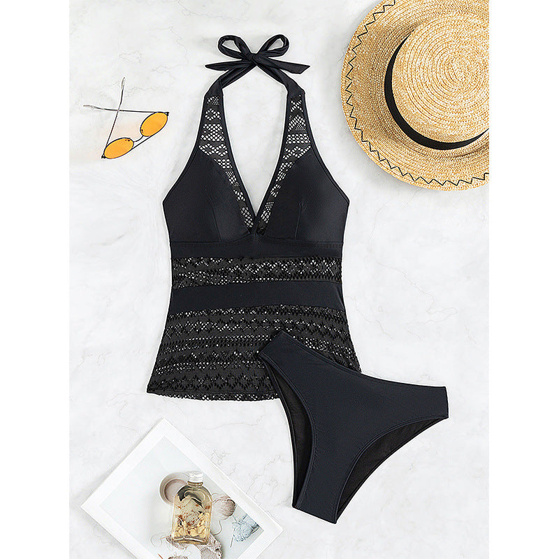 Damen Eleganter Badeanzug mit verziertem Spitzen-Überwurf R&B