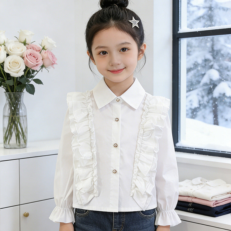 Mädchen Bluse mit Rüschendetails und Knopfverschluss R&B