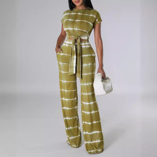 Damen elegantes Jumpsuit mit Taillengürtel und seitlichen Taschen R&B