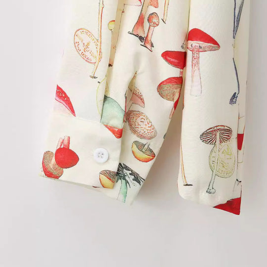 Damen Langarm Hemd mit kreativem Pilzmuster und hochwertigen Materialien R&B