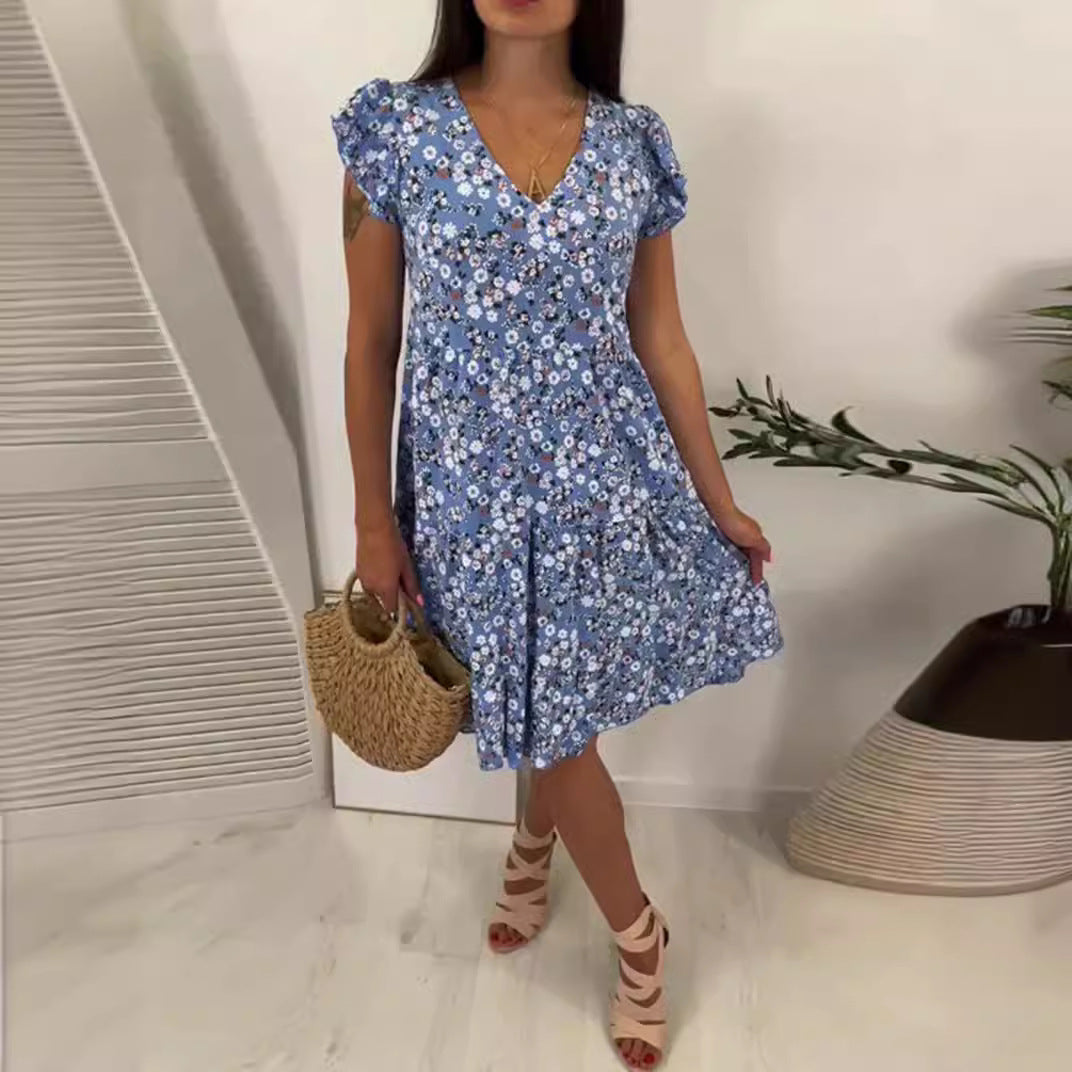 Damen Freizeitkleid mit fließendem Schnitt und floralen Akzenten Heidi-Mode