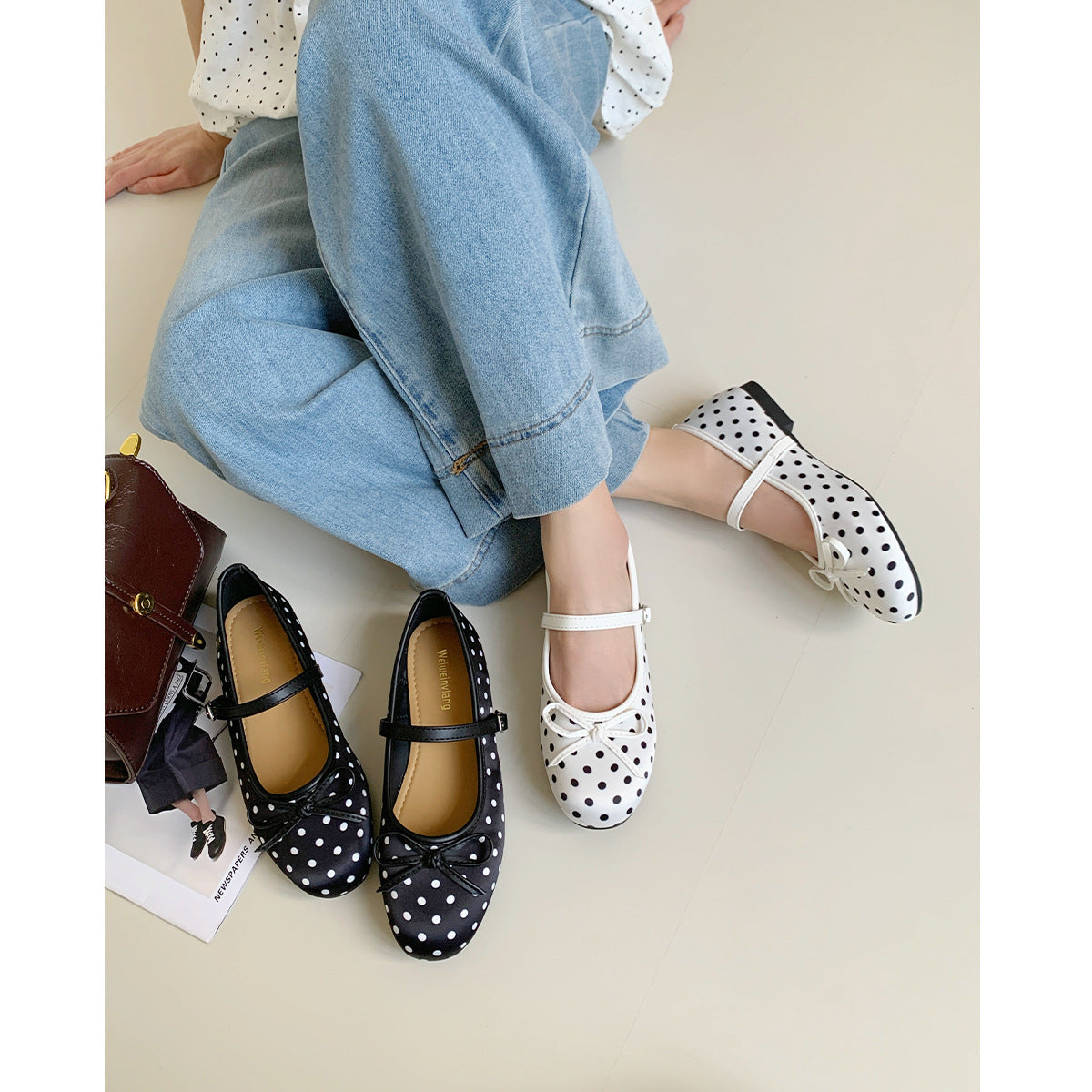 Damen Ballerinas mit elegantem Riemchen und klassischem Punkte-Design