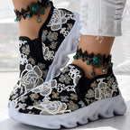 Damen Komfortable Slip-On Sneakers mit floralem Spitzen-Design R&B