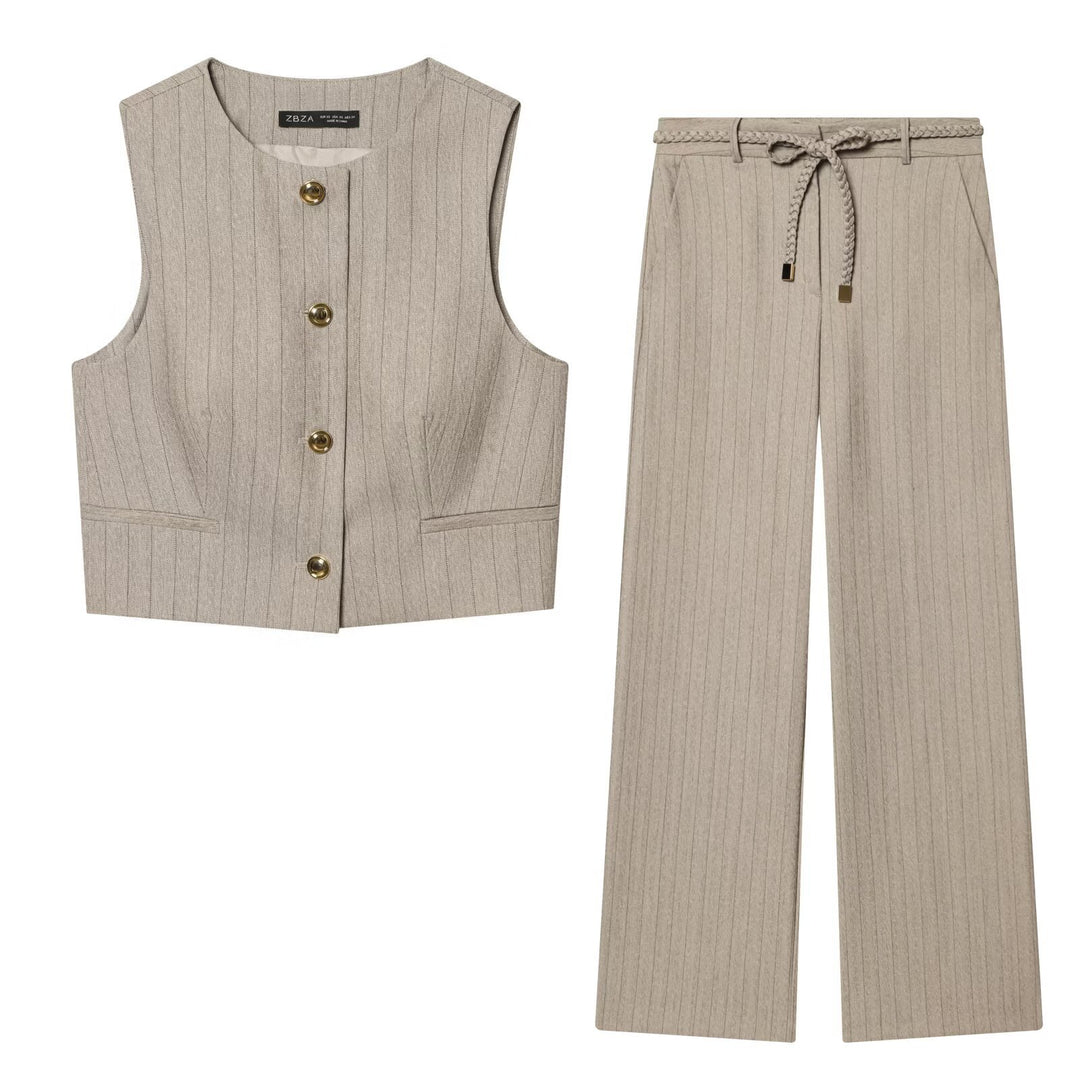 Damen elegante, weit geschnittene Hochbundhose mit geometrischem Streifenmuster R&B